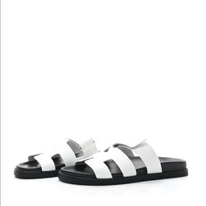 Hermes White Leather Chypre Sandal size 36.5